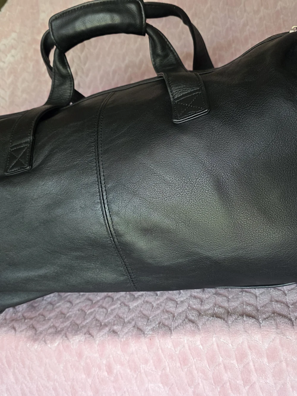 Black Leather Travel Duffel Bag for Men